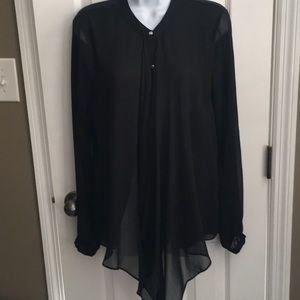 Sheer black top with slight ruffled enhancement.